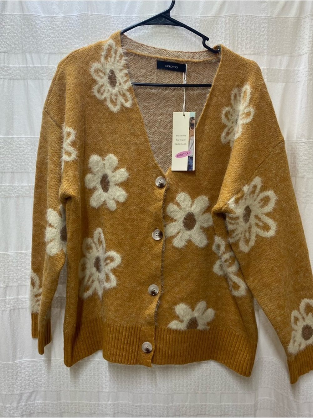 Dokotoo Mustard Floral Button-Front Cardigan